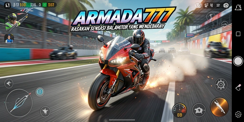 Tampilan gameplay seru dalam balapan motor di ARMADA777.