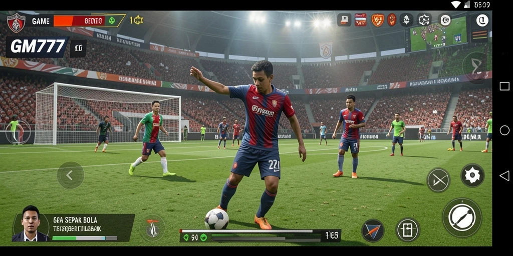 Tampilan gameplay seru dari aplikasi GM777 saat bermain sepak bola.