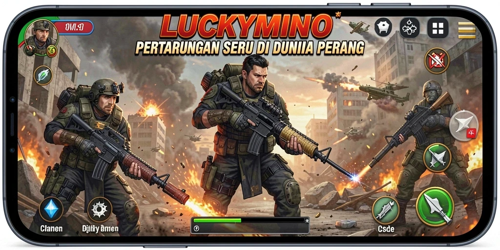 Screenshot gameplay LUCKYMINO dengan pertarungan epik.