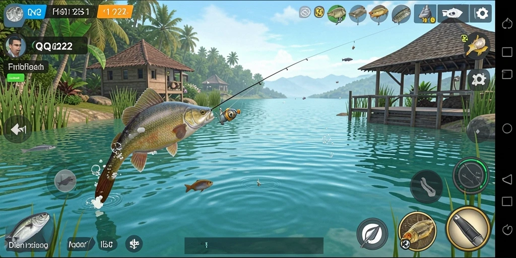 Tampilan gameplay QQ222 yang menarik saat memancing di lautan luas.