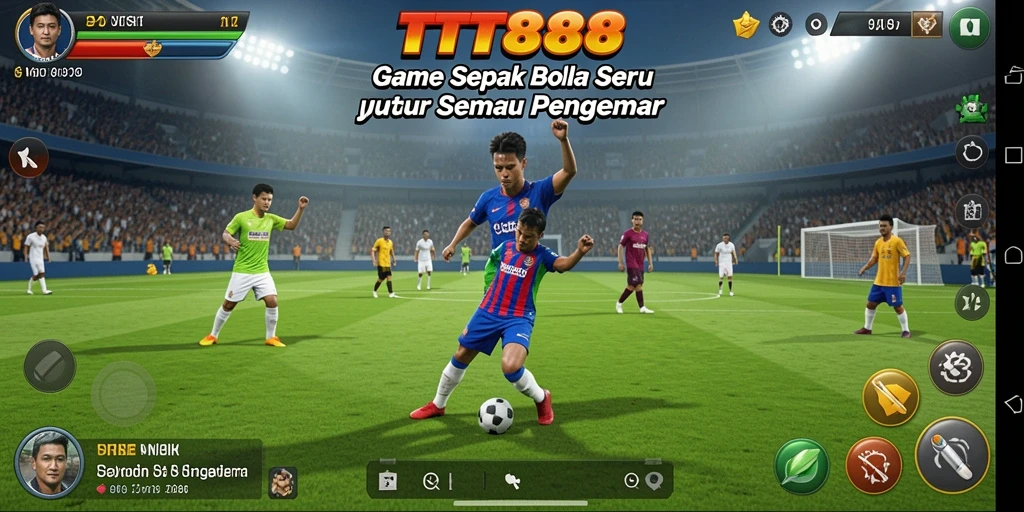 Tampilan gameplay TTT888 dengan aksi sepak bola yang mendebarkan.